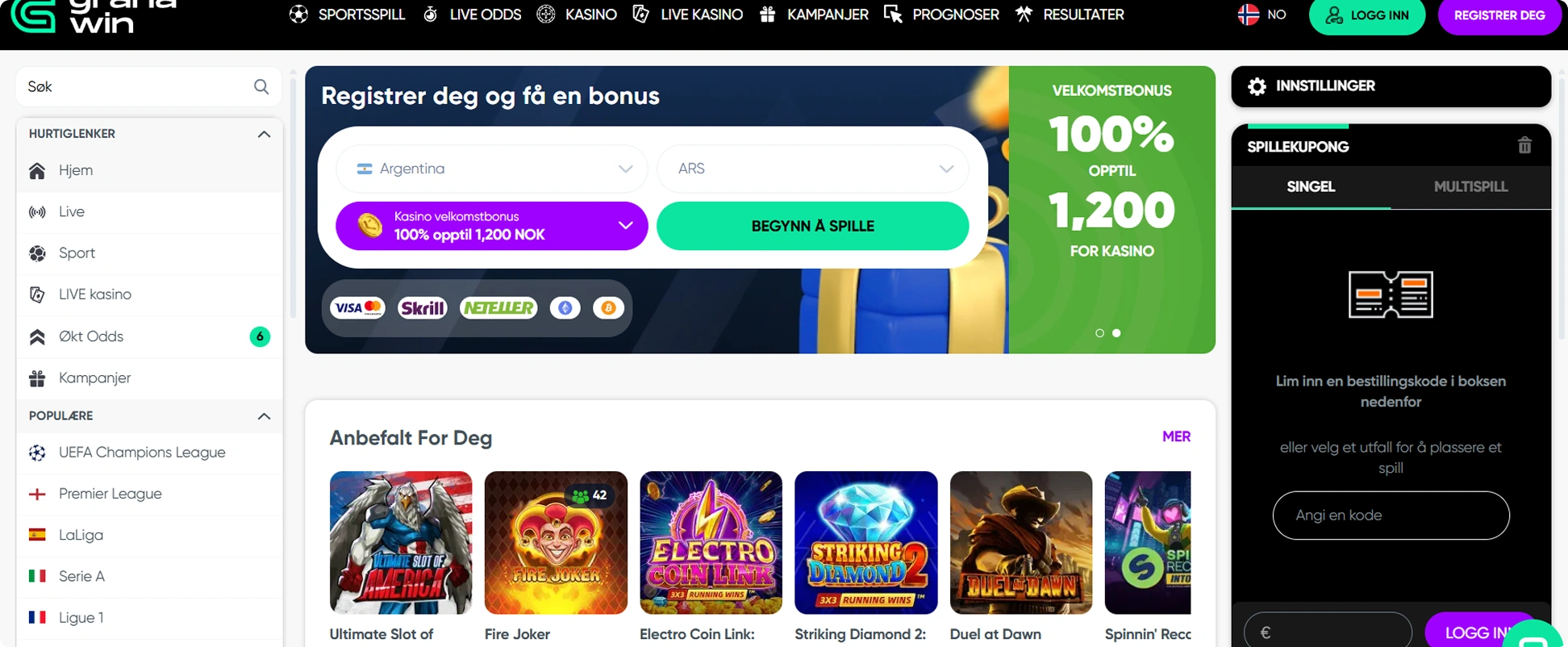 Granawin Online Sportsbetting og Casino